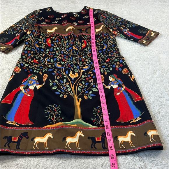 Molly Bracken horse and peasant folk novelty print shift dress, size small - Picture 3 of 9